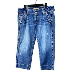 Old Navy Womens Sz 10/12 Ultra Low Waist Denim Jean Cropped Cuffed Distressed